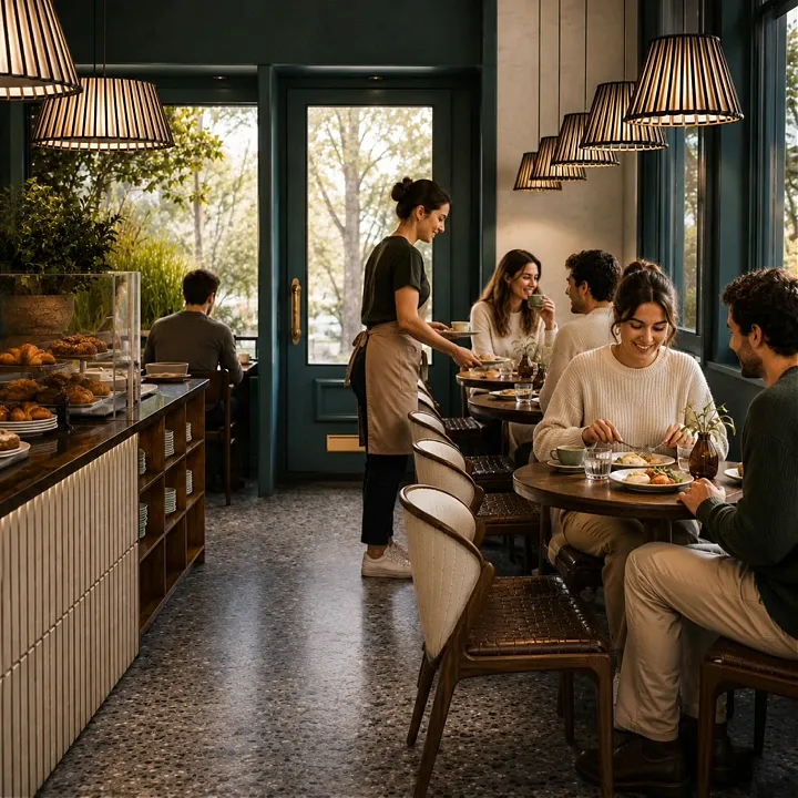 Render final do interior do café, humanizado