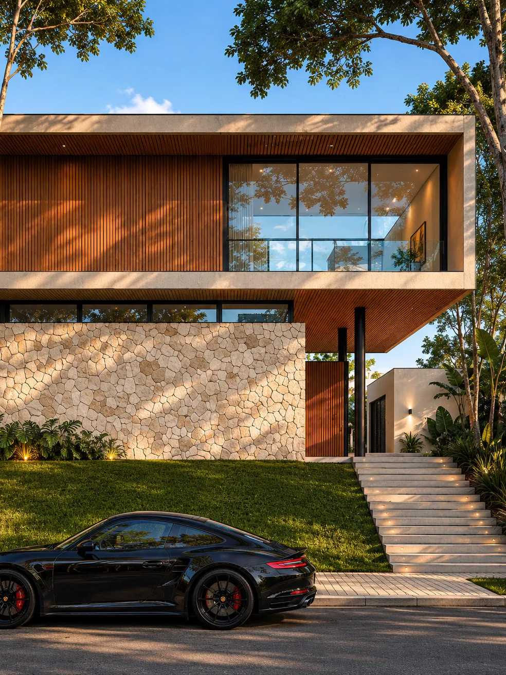 Render final de residência, estudo de fachada